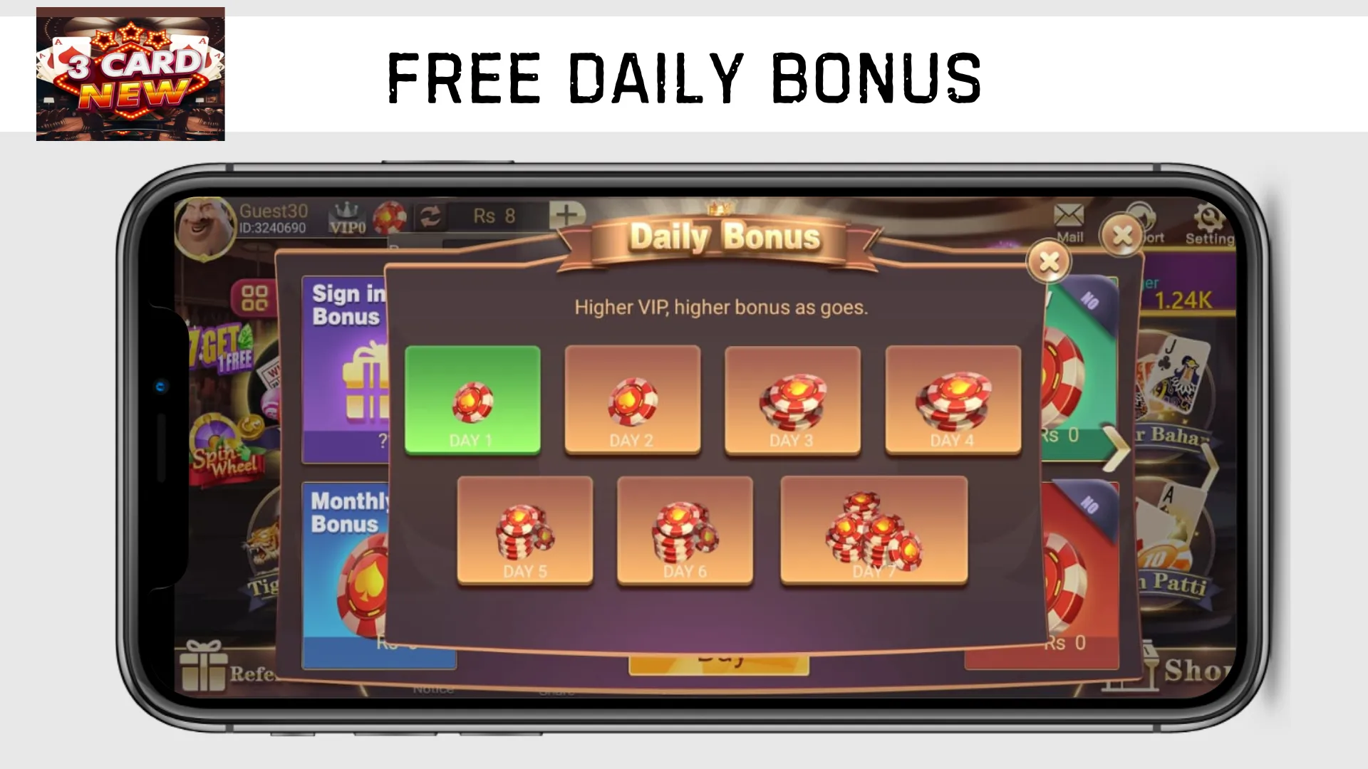 3cardnew game free bonus